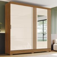 Guarda Roupas Casal 2 Portas De Correr Com Espelho Ripado 3 Gavetas Jasmim Madeirado/off White - 2