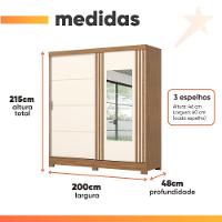 Guarda Roupas Casal 2 Portas De Correr Com Espelho Ripado 3 Gavetas Jasmim Madeirado/off White - 3