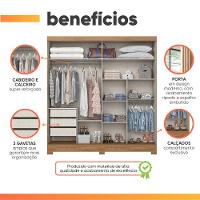 Guarda Roupas Casal 2 Portas De Correr Com Espelho Ripado 3 Gavetas Jasmim Madeirado/off White