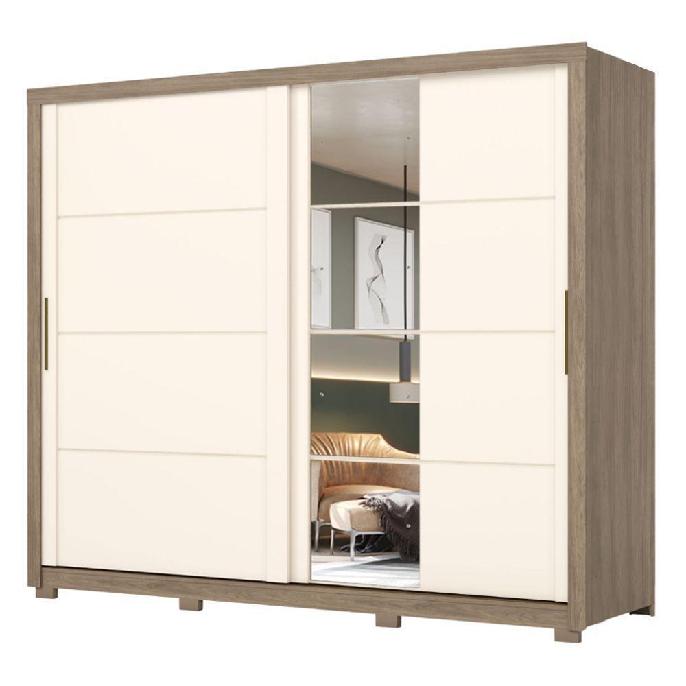 Guarda Roupas Casal 2 Portas De Correr Com Espelho 4 Gavetas Lirio Castanho - 1