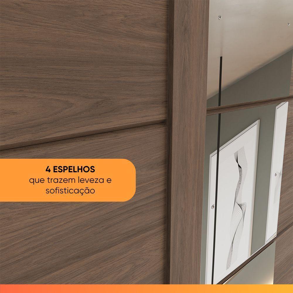 Guarda Roupas Casal 2 Portas De Correr Com Espelho 4 Gavetas Lirio Castanho - 4
