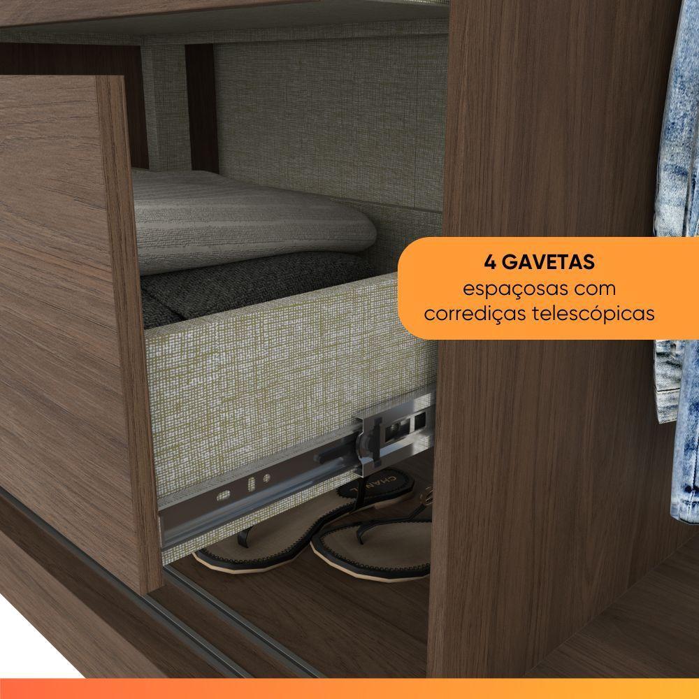 Guarda Roupas Casal 2 Portas De Correr Com Espelho 4 Gavetas Lirio Castanho - 5