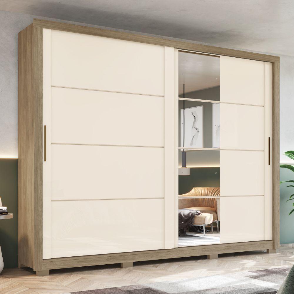 Guarda Roupas Casal 2 Portas De Correr Com Espelho 4 Gavetas Lirio Castanho - 6