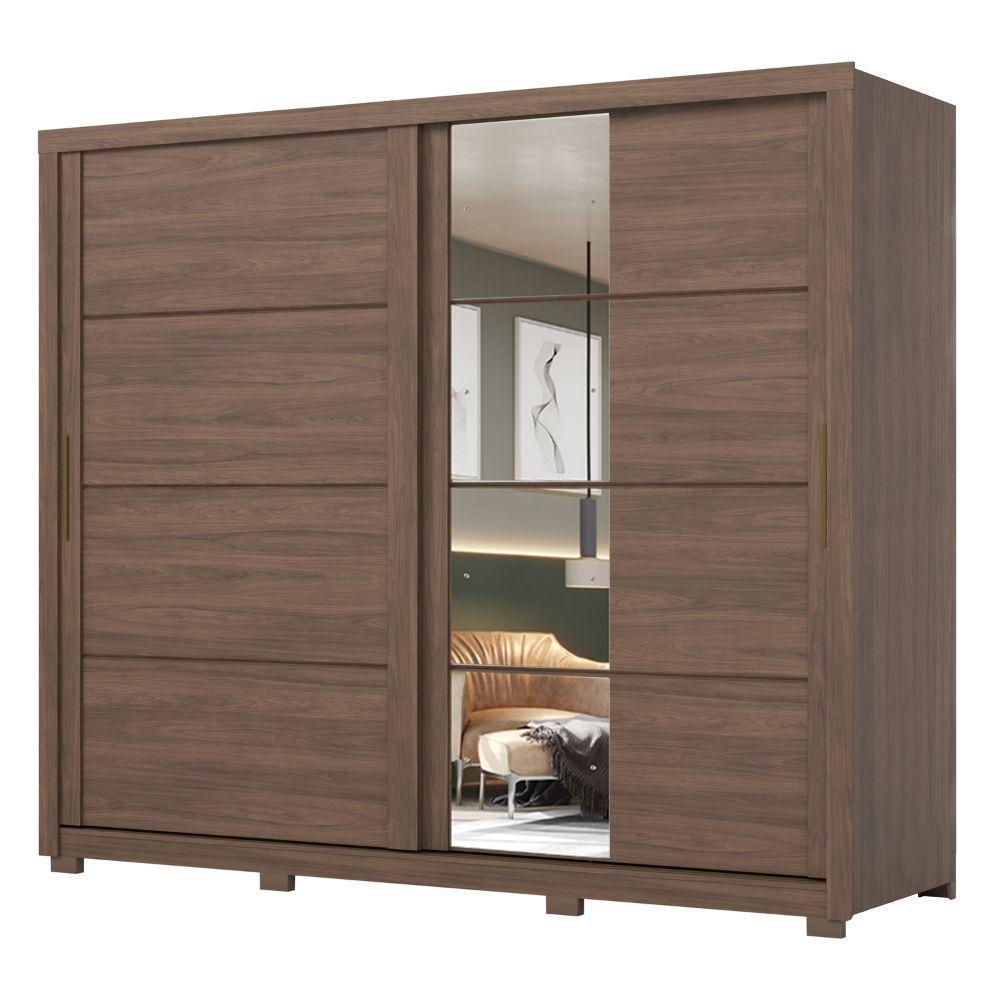 Guarda Roupas Casal 2 Portas De Correr Com Espelho 4 Gavetas Lirio Castanho - 7