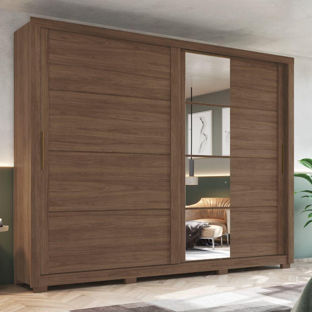 Guarda Roupas Casal 2 Portas De Correr Com Espelho 4 Gavetas Lirio Castanho - 8