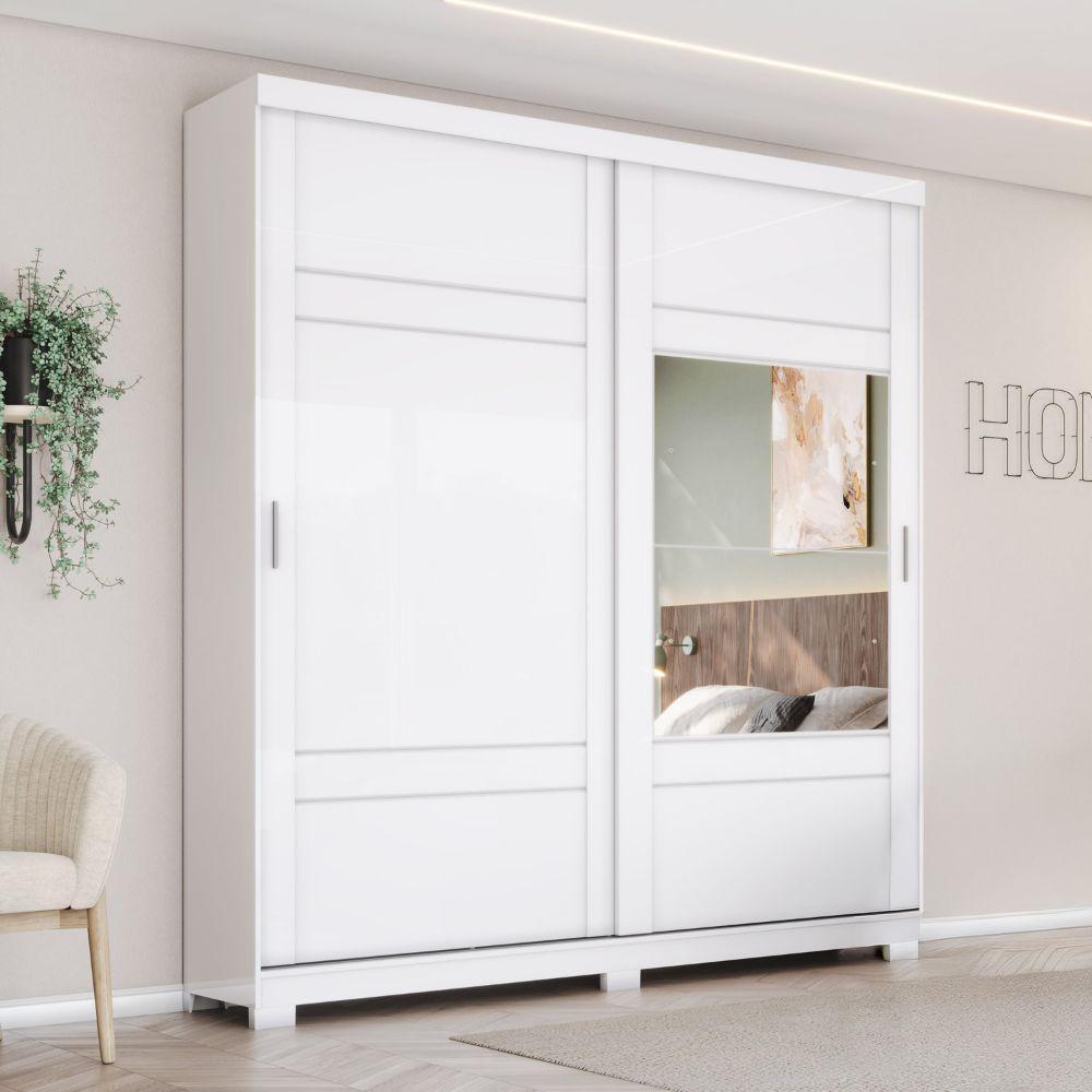 Guarda Roupas Casal 2 Portas De Correr Com Espelho 3 Gavetas Dalia Branco - 2