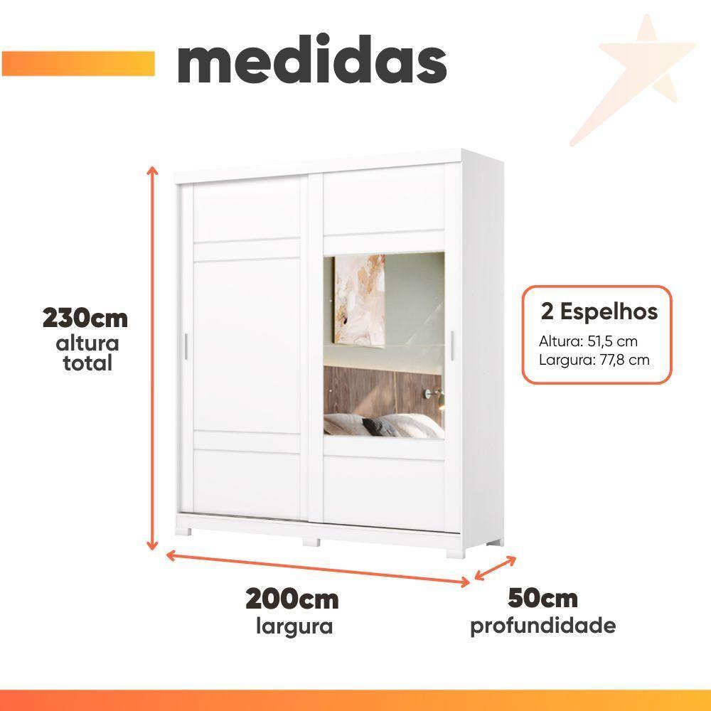 Guarda Roupas Casal 2 Portas De Correr Com Espelho 3 Gavetas Dalia Branco - 3