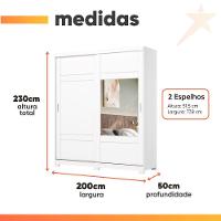Guarda Roupas Casal 2 Portas De Correr Com Espelho 3 Gavetas Dalia Branco - 3