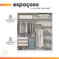 Guarda Roupas Casal 2 Portas De Correr Com Espelho 3 Gavetas Dalia Branco - 5
