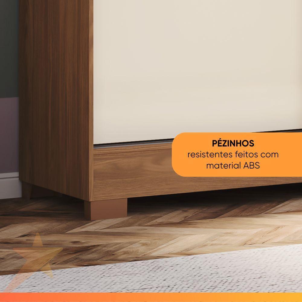 Guarda Roupas Casal 3 Portas De Correr Com Espelho Ripado 2 Gavetas Lotus Madeirado/off White - 4