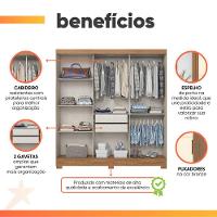 Guarda Roupas Casal 3 Portas De Correr Com Espelho Ripado 2 Gavetas Lotus Madeirado/off White - 2