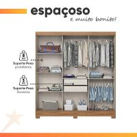 Guarda Roupas Casal 3 Portas De Correr Com Espelho Ripado 2 Gavetas Lotus Madeirado/off White - 3