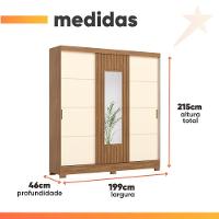 Guarda Roupas Casal 3 Portas De Correr Com Espelho Ripado 2 Gavetas Lotus Madeirado/off White - 7