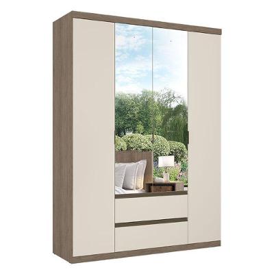 Guarda Roupa Solteiro Nobre Glass 4 Portas Rustic Off White Acetinado - Thb