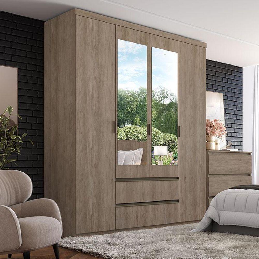 Guarda Roupa Solteiro Nobre Slim Glass 4 Portas Rustic Acetinado - Thb - 4