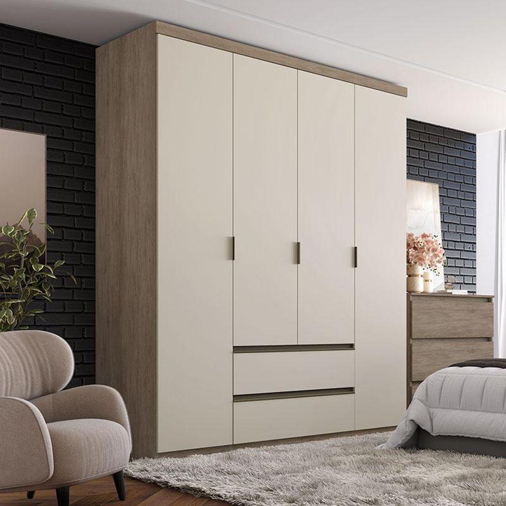 Guarda Roupa Solteiro Nobre 4 Portas Rustic Off White Acetinado - Thb - 4