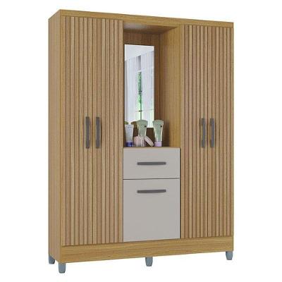 Guarda Roupa Solteiro Atlas Capelinha 5 Portas Damasco Ripado Off White Brilho - Poquema