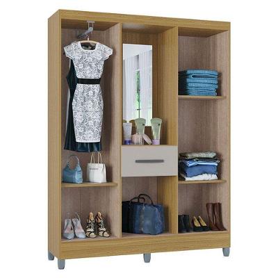 Guarda Roupa Solteiro Atlas Capelinha 5 Portas Bater Damasco Ripado Off White Brilho