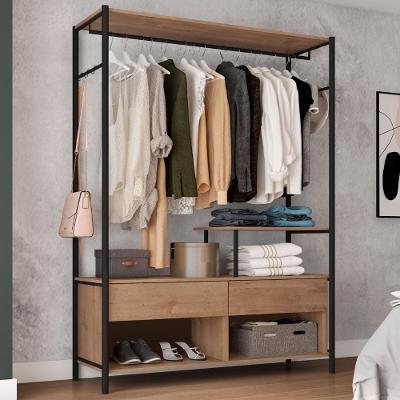Guarda Roupa Solteiro Barcelona Sem Portas 2 Gavetas Demolição Preto MDF e Aço