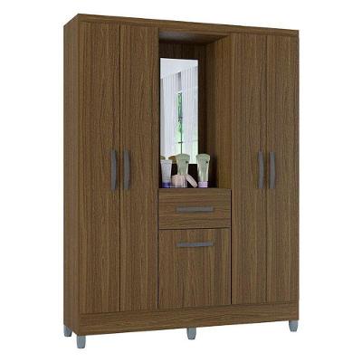 Guarda Roupa Solteiro Atlas Capelinha 5 Portas Castanho Brilho - Poquema