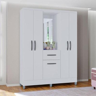 Guarda Roupa Solteiro Atlas Capelinha 5 Portas Bater Branco Brilho MDP