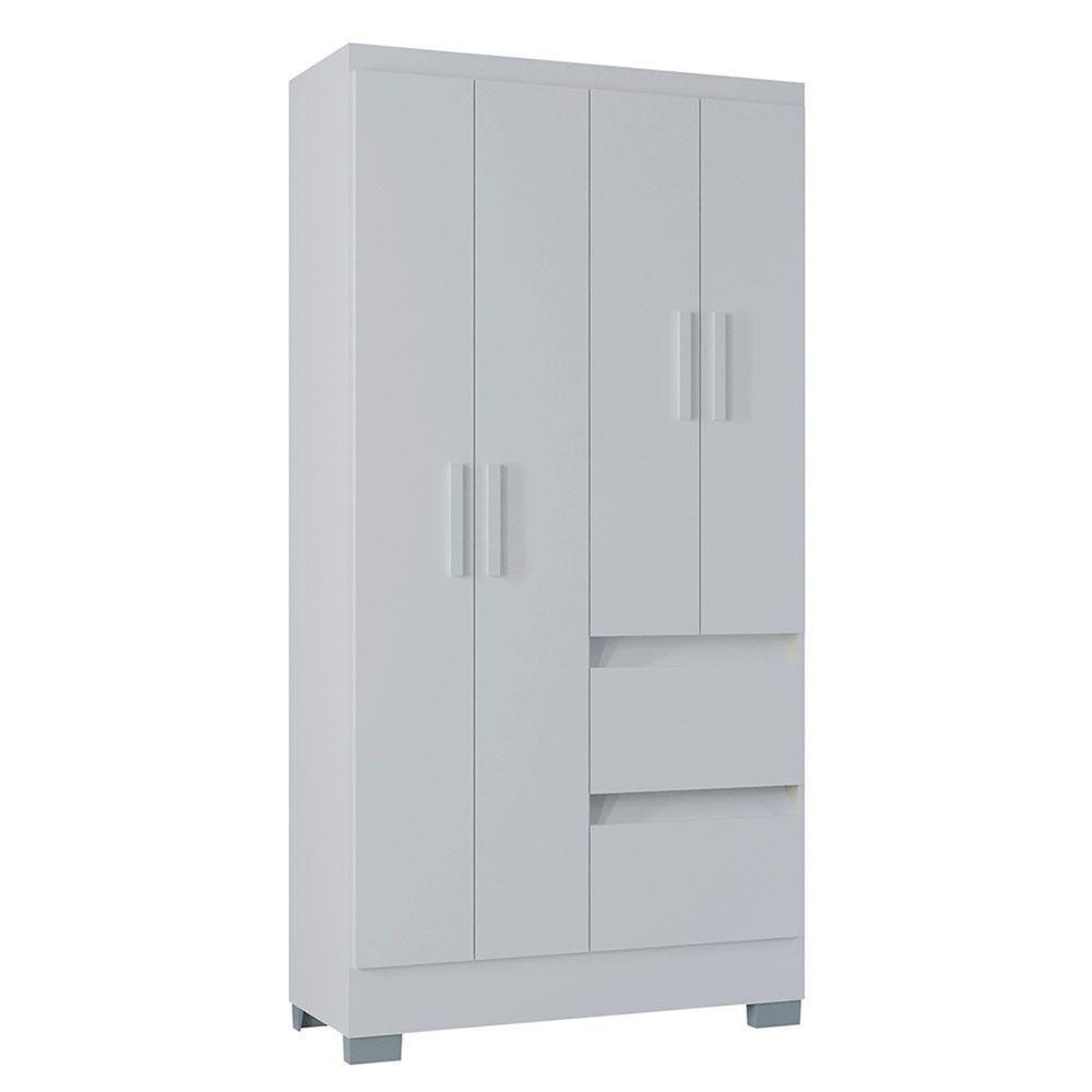 Guarda Roupa Solteiro 4 Portas 2 Gavetas Nápoles Poquema Branco - 2