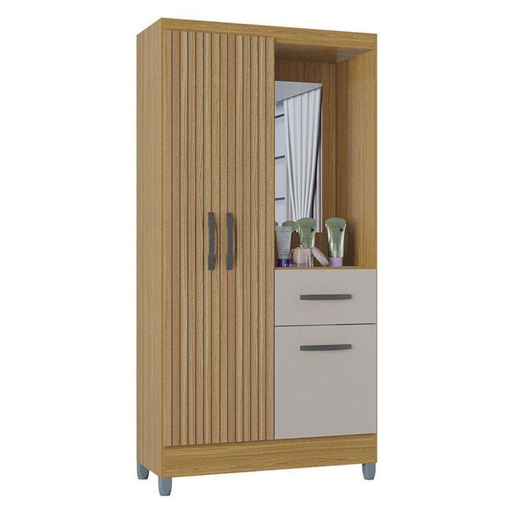 Guarda Roupa Solteiro Atlas Capelinha 3 Portas Damasco Ripado Off White Brilho - Poquema - 1