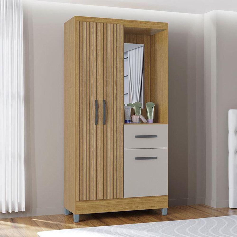 Guarda Roupa Solteiro Atlas Capelinha 3 Portas Damasco Ripado Off White Brilho - Poquema - 4