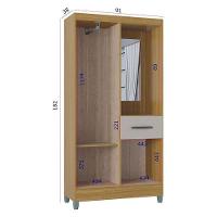 Guarda Roupa Solteiro Atlas Capelinha 3 Portas Damasco Ripado Off White Brilho - Poquema - 3