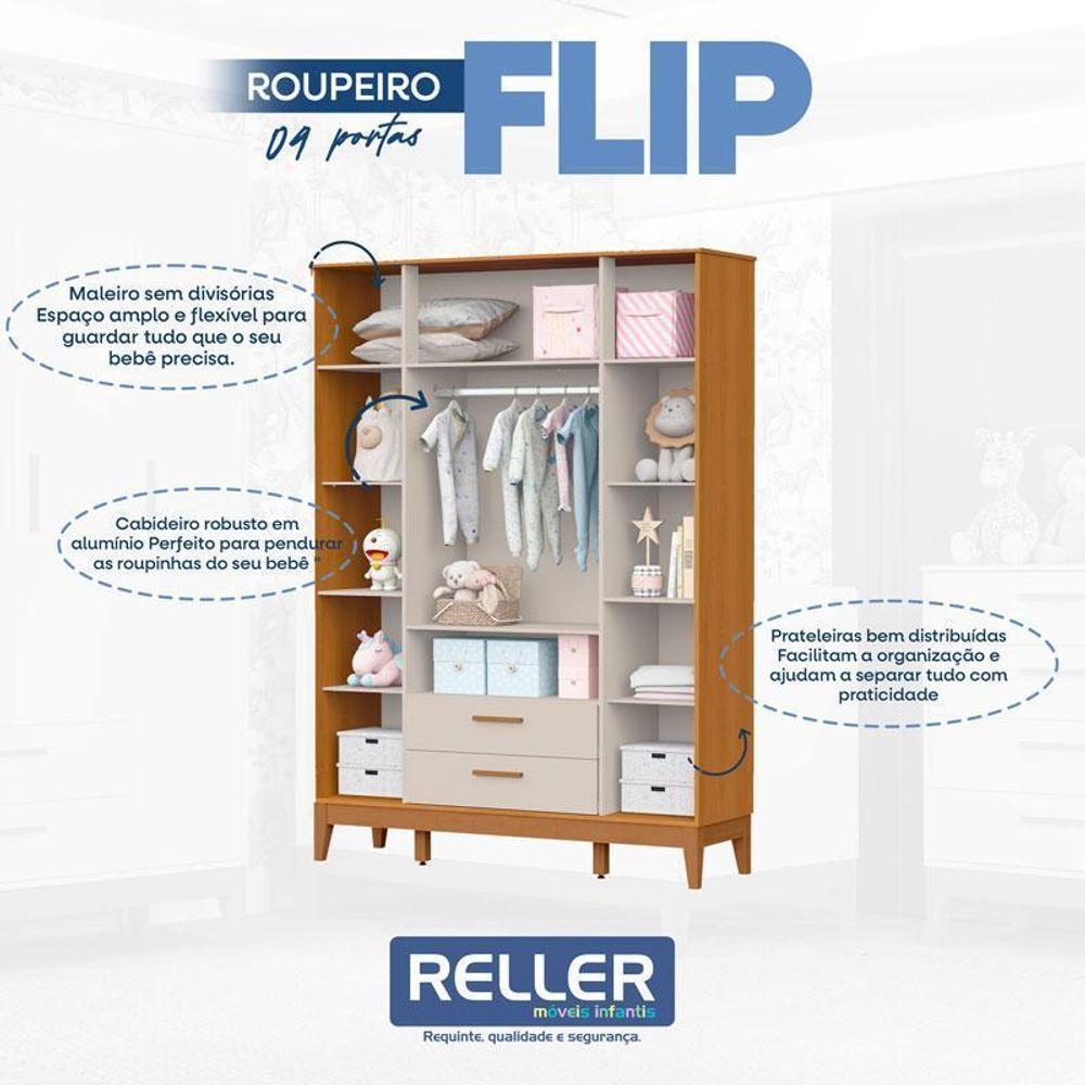 Guarda Roupa Infantil Flip 4 Portas Areia Acetinado Savana - Reller - 4