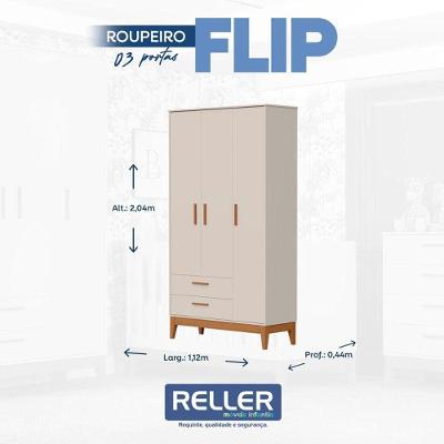 Guarda Roupa Infantil Flip 3 Portas Areia Acetinado - Reller
