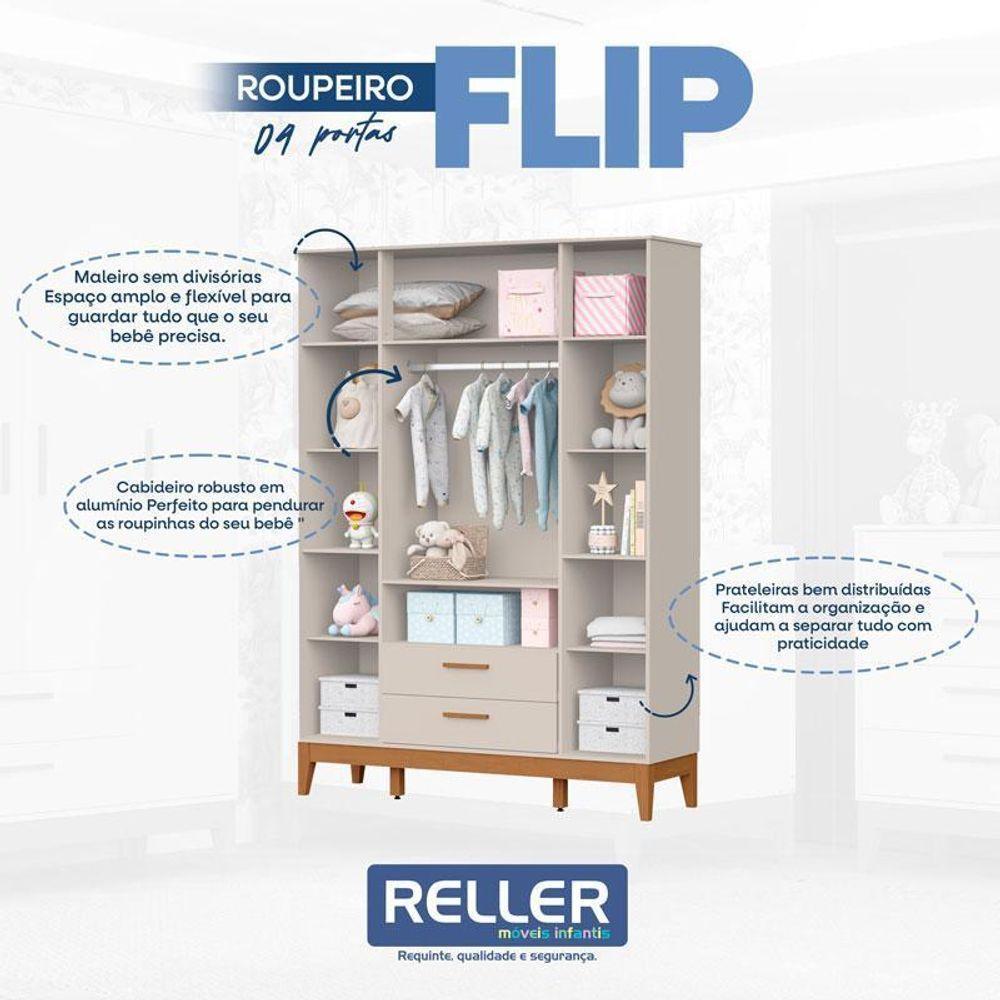Guarda Roupa Infantil Flip 4 Portas Areia Acetinado - Reller - 4