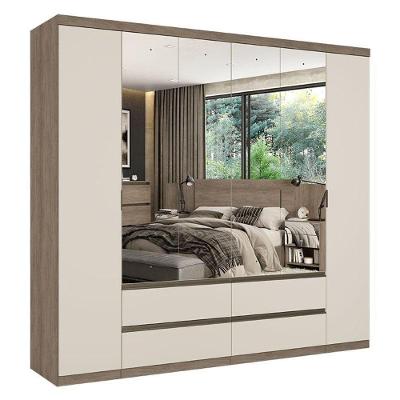 Guarda Roupa Casal Nobre 6 Portas Full Glass Rustic Off White Acetinado - Thb