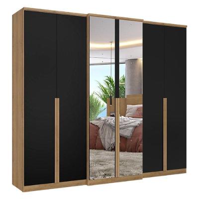 Guarda Roupa Casal Valência 6 Portas Full Glass Capuccino Preto Acetinado - Thb