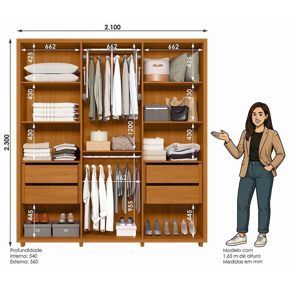 Guarda Roupa Casal Matisse 6 Portas Cinamomo/off White Com Espelho - Madetec Cinamomo/off White - 5