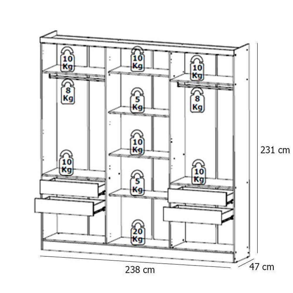 Guarda Roupa Casal Passione Ultra 6 Portas Capuccino Off White Acetinado - Thb - 3