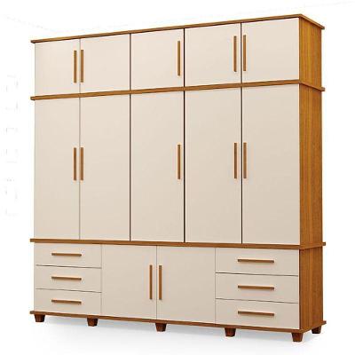 Guarda Roupa Casal Londres 5 Portas 6 Gavetas Freijó Off White Fosco MDP MDF Luapa Móveis