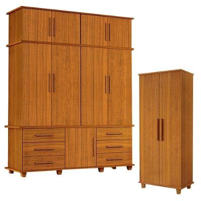 Guarda Roupa Casal Londres 4 Portas 6 Gavetas Freijó fosco e Armário Multiuso Berlim