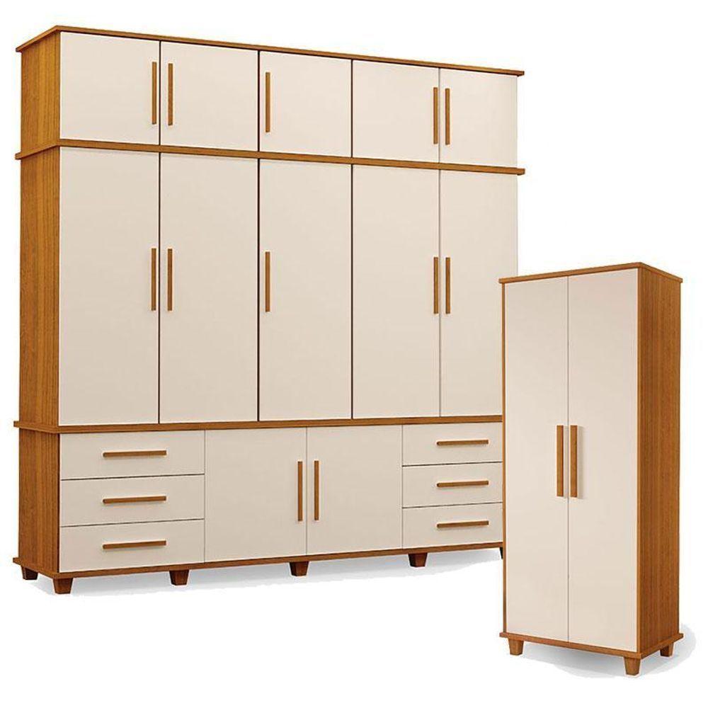 Guarda Roupa Casal Londres 5 Portas E Armário Multiuso Berlim Freijó Off White – Luapa Móveis - 1