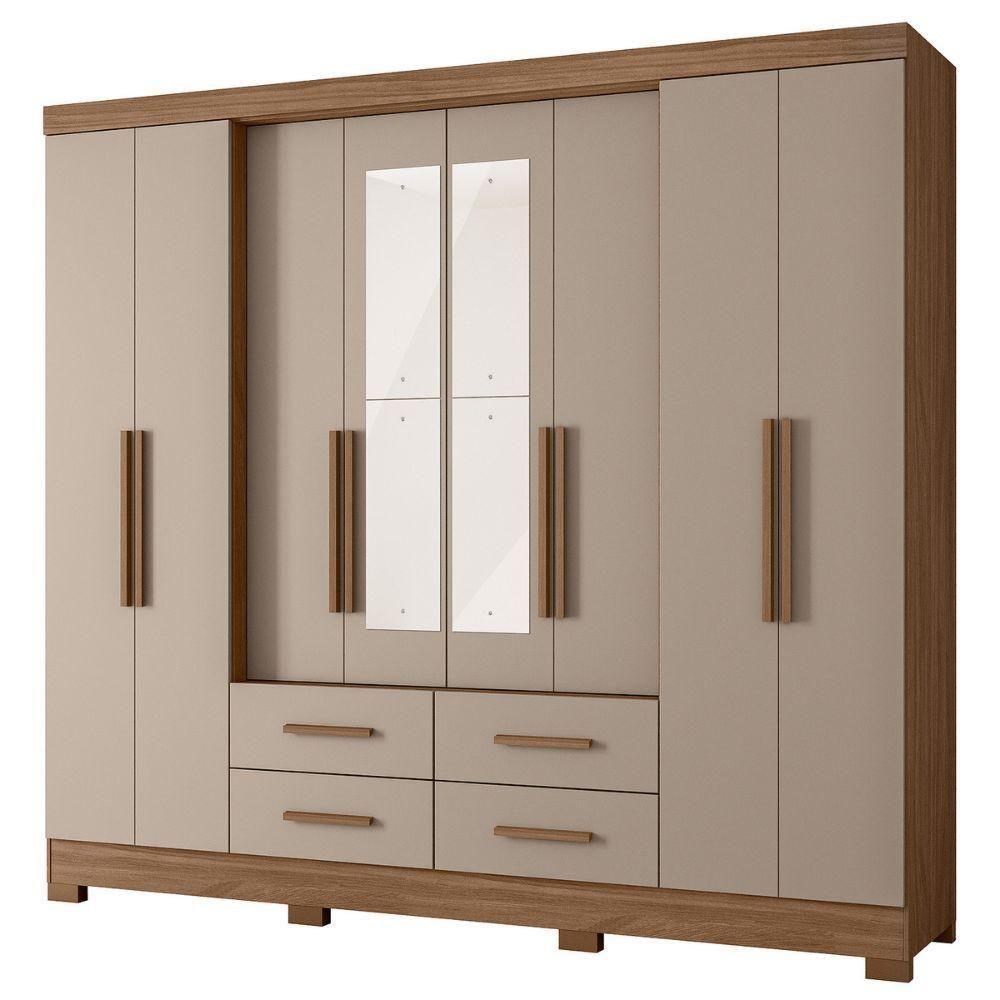 Guarda Roupa Casal Espelho 8 Portas 237 Cm San Lorenzo Carvalho Fendi Moval - 1