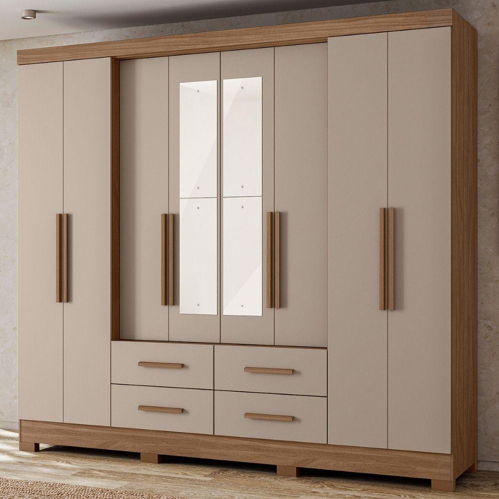 Guarda Roupa Casal Espelho 8 Portas 237 Cm San Lorenzo Carvalho Fendi Moval - 2