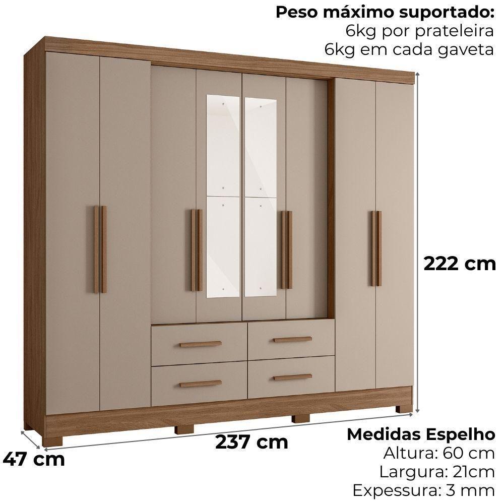 Guarda Roupa Casal Espelho 8 Portas 237 Cm San Lorenzo Carvalho Fendi Moval - 3