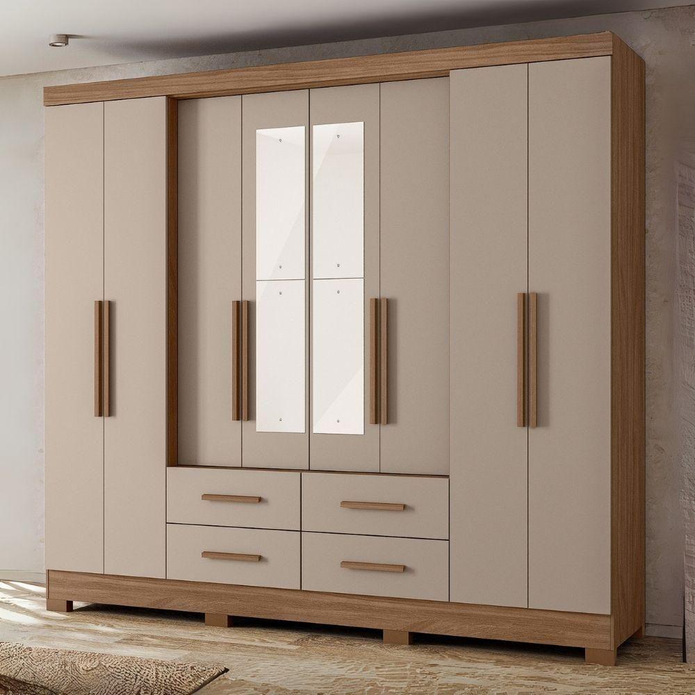 Guarda Roupa Casal Espelho 8 Portas 237 Cm San Lorenzo Carvalho Fendi Moval - 7