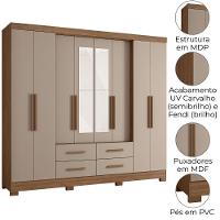 Guarda Roupa Casal Espelho 8 Portas 237 Cm San Lorenzo Carvalho Fendi Moval