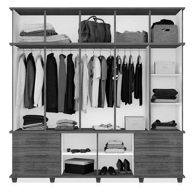 Guarda Roupa Casal Londres 5 Portas 6 Gavetas Freijó Off White Fosco