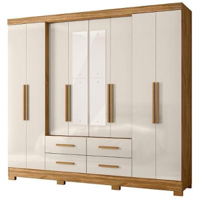 Guarda Roupa Casal Espelho 8 Portas 237 Cm San Lorenzo Freijo Off White Moval