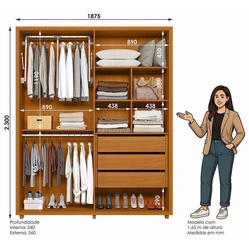 Guarda Roupa Casal Greco 4 Portas Cinamomo/off White - Madetec Cinamomo/off White - 5