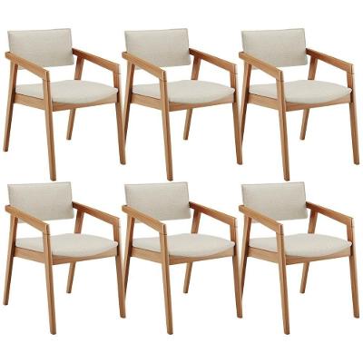 Kit 06 Cadeiras Para Sala De Jantar Estar Living Giorgia L02 Linho Champagne - Lyam Decor