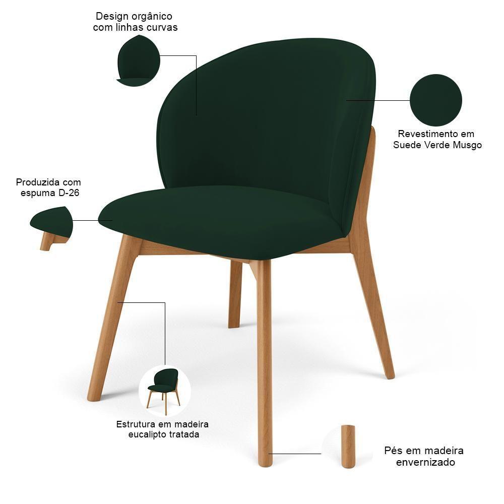 Kit 06 Cadeiras De Jantar E Estar Living Estofada Mia L02 Suede Verde Musgo - Lyam Decor - 4