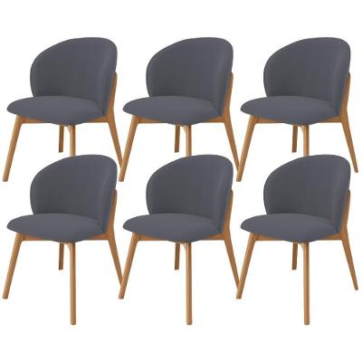 Kit 06 Cadeiras De Jantar E Estar Living Estofada Mia L02 Suede Cinza - Lyam Decor